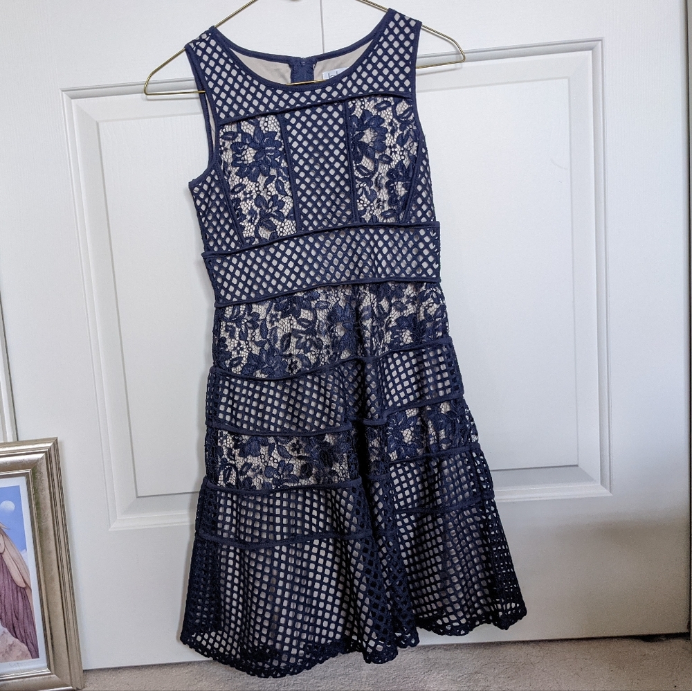 BLUSH girls lace navy formal dress